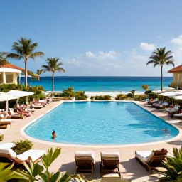 Caribbean Holidays, January Cura&ccedil;ao Holidays, Cura&ccedil;ao all-inclusive resort pool overlooking the Caribbean Sea, with loungers, tropical gardens and guests relaxing