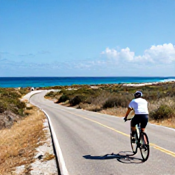 Caribbean Holidays, January Cycling, Cyclist riding along a sunny coastal road in Cura&ccedil;ao in January, turquoise sea and dry tropical landscape