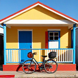 Caribbean Holidays, January Cycling, Well-equipped touring bicycle parked outside a colourful Cura&ccedil;ao guesthouse on a sunny morning