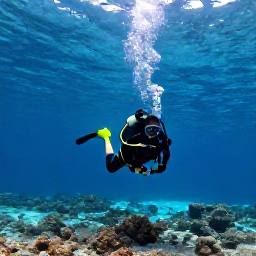 Caribbean Holidays, January Diving, A scuba diver descending over Dominica's clear Caribbean reef in bright January sunlight