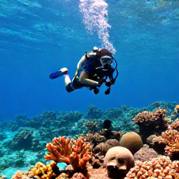 Caribbean Holidays, January Diving, A scuba diver exploring clear turquoise water above a colourful coral reef in the Dominican Republic during sunny January weather