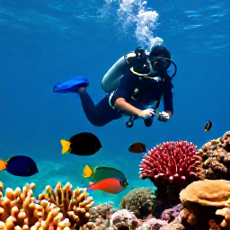 Caribbean Holidays, January Diving, A scuba diver hovering above a colourful Caribbean coral reef surrounded by angelfish, parrotfish and clear turquoise water