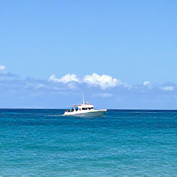 Caribbean Holidays, January Diving, A small dive boat travelling between green British Virgin Islands with bright blue sea and a sunny January sky