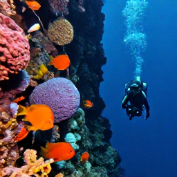 Caribbean Holidays, January Diving, Diver descending beside a dramatic reef wall with colourful sponges and tropical fish near Cura&ccedil;ao