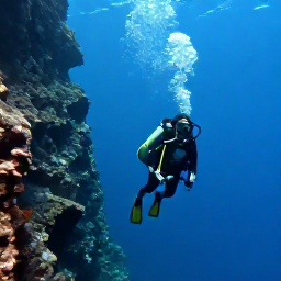 Caribbean Holidays, January Diving, Experienced scuba divers descending towards a dramatic underwater wall in the Cayman Islands