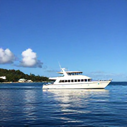 Caribbean Holidays, January Diving, Friendly dive boat anchored in a calm bay with Saint Barth&eacute;lemy coastline and bright blue January sky