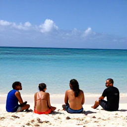 Caribbean Holidays, January Diving, Friendly scuba diving group relaxing beside a sunny Cura&ccedil;ao beach after a morning dive