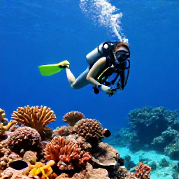 Caribbean Holidays, January Diving, Scuba diver exploring a clear Caribbean reef beside colourful coral and tropical fish in Bonaire in January