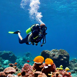 Caribbean Holidays, January Diving, Scuba diver exploring a colourful Caribbean reef in clear blue water off Puerto Rico