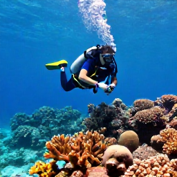 Caribbean Holidays, January Diving, Scuba diver exploring a colourful coral reef in clear turquoise water off Cura&ccedil;ao in January