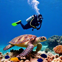 Caribbean Holidays, January Diving, Scuba diver exploring a healthy Caribbean reef with sea turtles, colourful fish and coral in the US Virgin Islands