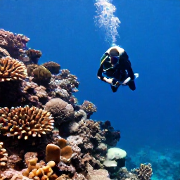 Caribbean Holidays, January Diving, Scuba diver hovering over a steep underwater reef slope with healthy coral and clear blue water around Saba
