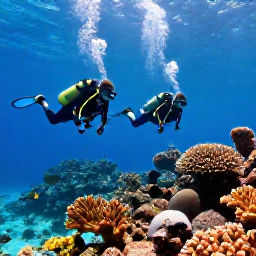 Caribbean Holidays, January Diving, Scuba divers exploring a clear Caribbean reef near Saint Vincent, with colourful coral, tropical fish and sunlight filtering through the water