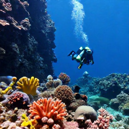 Caribbean Holidays, January Diving, Scuba divers exploring a colourful coral reef beside a dramatic wall in Grand Cayman