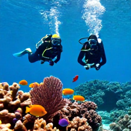 Caribbean Holidays, January Diving, Scuba divers exploring a coral reef near Saint Martin, with colourful tropical fish, sea fans and clear blue water