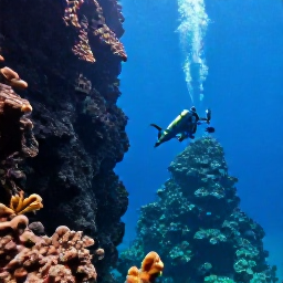 Caribbean Holidays, January Diving, Scuba divers exploring a dramatic volcanic wall and coral-covered pinnacle off Dominica