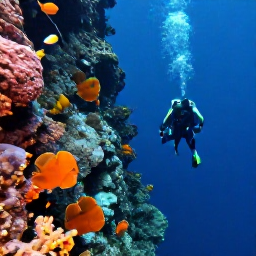 Caribbean Holidays, January Diving, Scuba divers exploring a steep volcanic wall off Dominica, surrounded by sponges, coral outcrops and schools of tropical fish