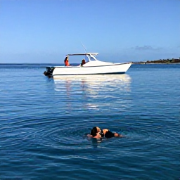 Caribbean Holidays, January Diving, Small dive boat on calm blue water near Cura&ccedil;ao with a diver preparing to enter the sea