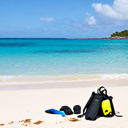 Caribbean Holidays, January Diving, Sunlit Caribbean beach on Saint Barth&eacute;lemy with diving gear, calm water and a relaxed island setting