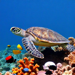 Caribbean Holidays, January Diving, Underwater scene of a sea turtle, colourful sponges and tropical fish at a Caribbean dive site near Saint Martin