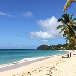 Caribbean Holidays, January Escapes, A quiet adults-only beach on Saint Vincent and the Grenadines in January, with turquoise water, pale sand, palm trees and a couple relaxing near the shoreline