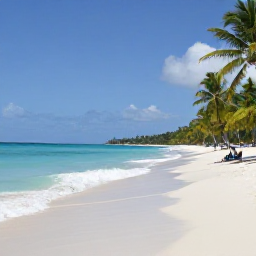 Caribbean Holidays, January Escapes, A quiet adults-only beach on Saint Vincent and the Grenadines in January, with turquoise water, soft white sand, palm trees and a couple relaxing near the shore