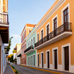 Caribbean Holidays, January Escapes, Colourful colonial streets in Old San Juan, Puerto Rico, with pastel buildings, balconies and warm January sunshine