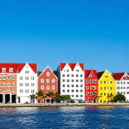 Caribbean Holidays, January Escapes, Colourful Willemstad waterfront with historic Dutch buildings, palm trees and blue Caribbean sky