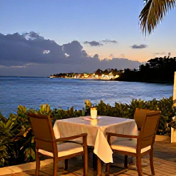 Caribbean Holidays, January Escapes, Outdoor table for two at a Caribbean restaurant in Saint Kitts, overlooking the sea at dusk