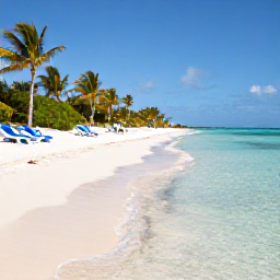 Caribbean Holidays, January Escapes, White sand beach and clear shallow water at Grace Bay, Turks and Caicos, with sun loungers and palm trees