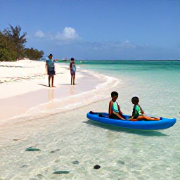 Caribbean Holidays, January Family Holidays, Children paddling in shallow clear water beside a sandy Caribbean beach, with parents nearby and colourful fish visible