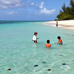 Caribbean Holidays, January Family Holidays, Children snorkelling in shallow clear water with parents near a sandy Cayman Islands beach, colourful fish visible beneath the surface