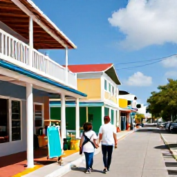 Caribbean Holidays, January Family Holidays, Family exploring a colourful Caribbean town with local shops, historic buildings and a relaxed sunny atmosphere