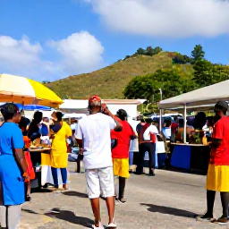Caribbean Holidays, January Festivals, Colourful January street festival in Kingstown, Saint Vincent, with local people, music, food stalls and Caribbean island atmosphere