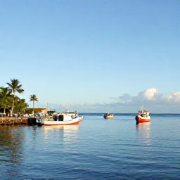 Caribbean Holidays, January Fishing, A bright January morning at a peaceful Caribbean fishing harbour on Saint Vincent, with colourful boats, palm trees and clear blue water