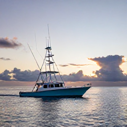 Caribbean Holidays, January Fishing, A Cayman Islands fishing charter boat heading towards the open Caribbean Sea at sunrise