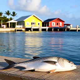 Caribbean Holidays, January Fishing, A freshly caught fish being prepared beside a colourful Cayman Islands marina in the afternoon