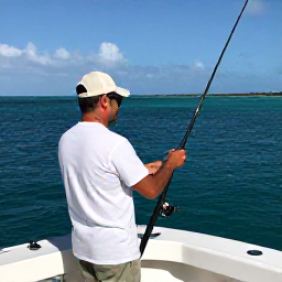 Caribbean Holidays, January Fishing, A local fishing guide helping visitors prepare rods and tackle on a comfortable charter boat in Turks and Caicos