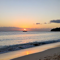 Caribbean Holidays, January Fishing, A peaceful Turks and Caicos beach at sunset with a fishing boat returning in the distance
