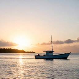 Caribbean Holidays, January Fishing, A small fishing boat leaving a calm Caribbean harbour at sunrise near Bonaire