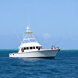 Caribbean Holidays, January Fishing, Anglers fishing from a modern charter boat off the Barbados coast, blue ocean, rods bending and a clear horizon