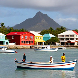 Caribbean Holidays, January Fishing, Colourful Puerto Rican harbour with fishing boats, friendly local crew, tropical buildings and mountains beyond