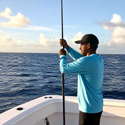 Caribbean Holidays, January Fishing Cura&ccedil;ao, Friendly fishing guide helping holiday visitors on a well-equipped boat near Cura&ccedil;ao during a sunny January morning