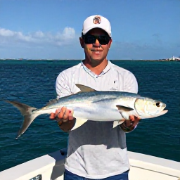 Caribbean Holidays, January Fishing, Friendly local fishing guide helping holidaymakers land a fish aboard a small charter boat near Grand Cayman