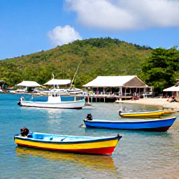 Caribbean Holidays, January Fishing, Relaxed Caribbean harbour in Grenada after a fishing trip, colourful boats, waterfront caf&eacute;s and green hills