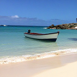 Caribbean Holidays, January Fishing, Small fishing boat close to a bright Caribbean beach and rocky coastline in Saint Martin, clear shallow water and relaxed holiday atmosphere