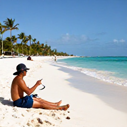 Caribbean Holidays, January Fishing, Travellers relaxing on a Dominican Republic beach after a fishing excursion, white sand, turquoise water and palm-lined shore