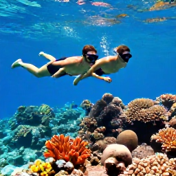 Caribbean Holidays, January Getaway, Couple swimming and snorkelling above a colourful coral reef in clear Caribbean water near Grand Cayman