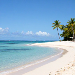 Caribbean Holidays, January Golf Holidays, A sunny Caribbean beach near a golf resort in Tobago, with calm turquoise water, white sand and palm trees