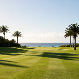 Caribbean Holidays, January Golf Holidays, A sunny January morning on a Bermuda golf course, with green fairways, palm trees and the blue Atlantic Ocean in the background